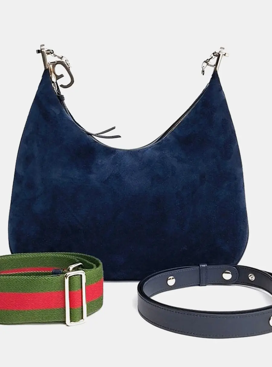 Gucci Attache Medium Navy Blue Suede Shoulder Bag