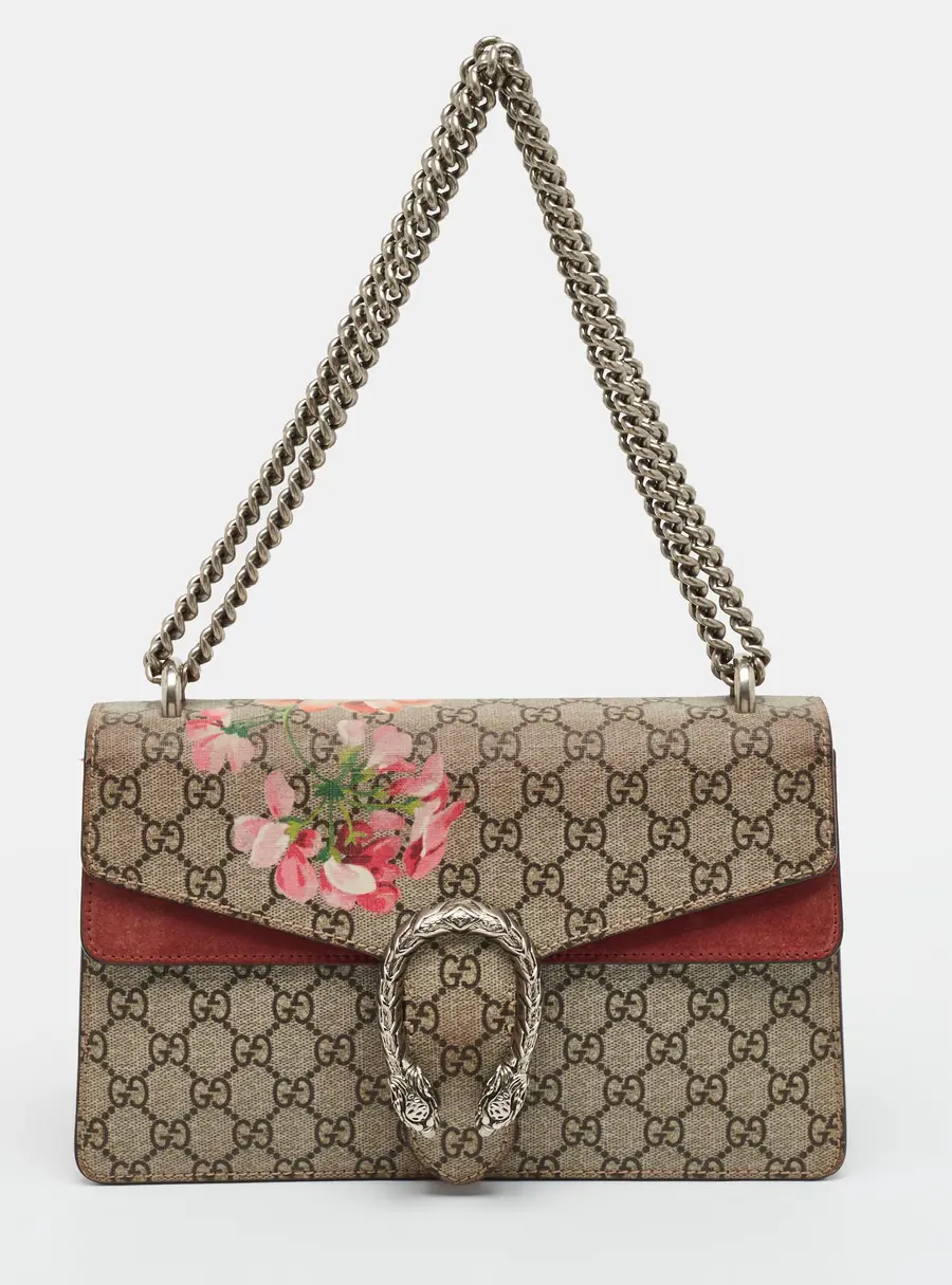 Gucci Dionysus Blooms Small Burgundy/Beige GG Supreme Canvas Shoulder Bag