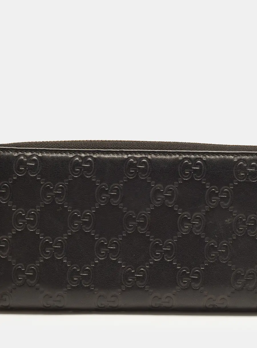 Gucci Black Guccissima Leather Zip Around Wallet