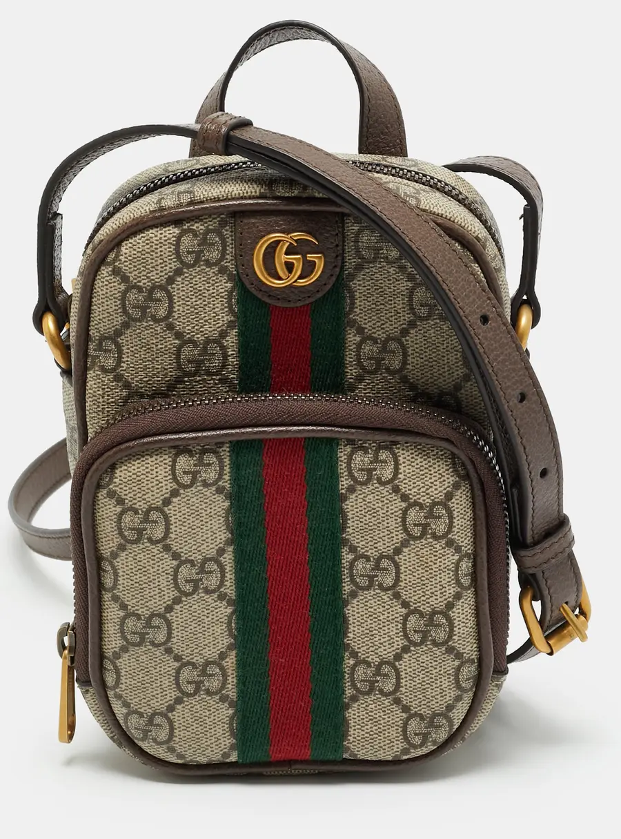 Gucci Ophidia Beige/Brown GG Supreme Coated Canvas And Leather Crossbody Bag