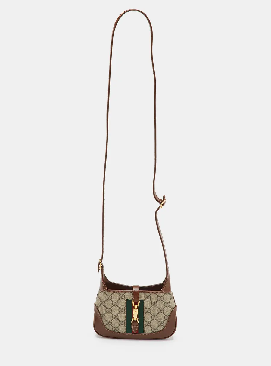 Gucci Jackie 1961 Mini Beige/Brown GG Supreme Canvas and Leather Shoulder Bag