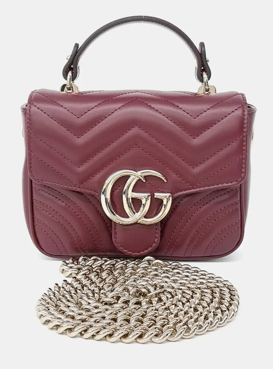 Gucci Burgundy Leather Marmont Mini Top Handle Bag (811238)