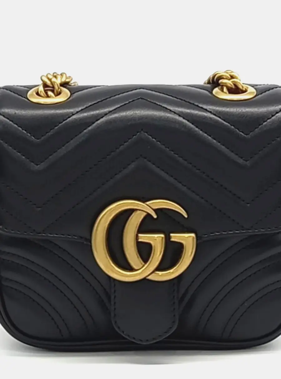 Gucci Black Leather Marmont Matrasse Mini Bag (739682)