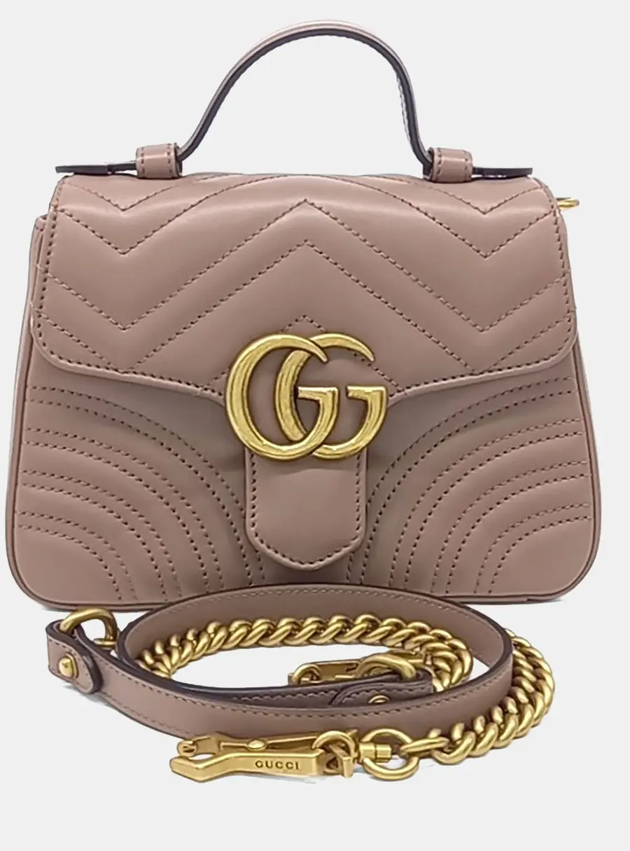 Gucci Beige Pink Leather Marmont Mini Top Handle Shoulder Bag