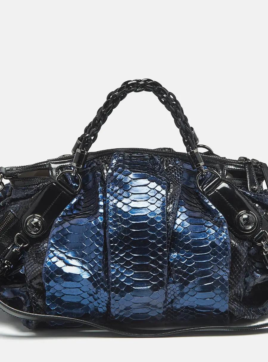 Gucci Galaxy Metallic Blue/Black Python Satchel