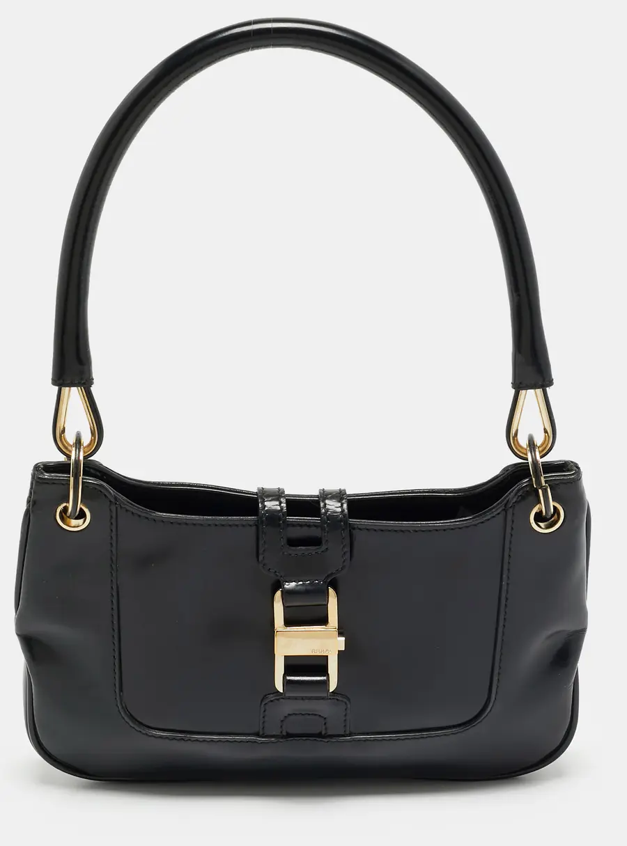 Gucci Jackie 1961 Black Glossy Leather Hobo