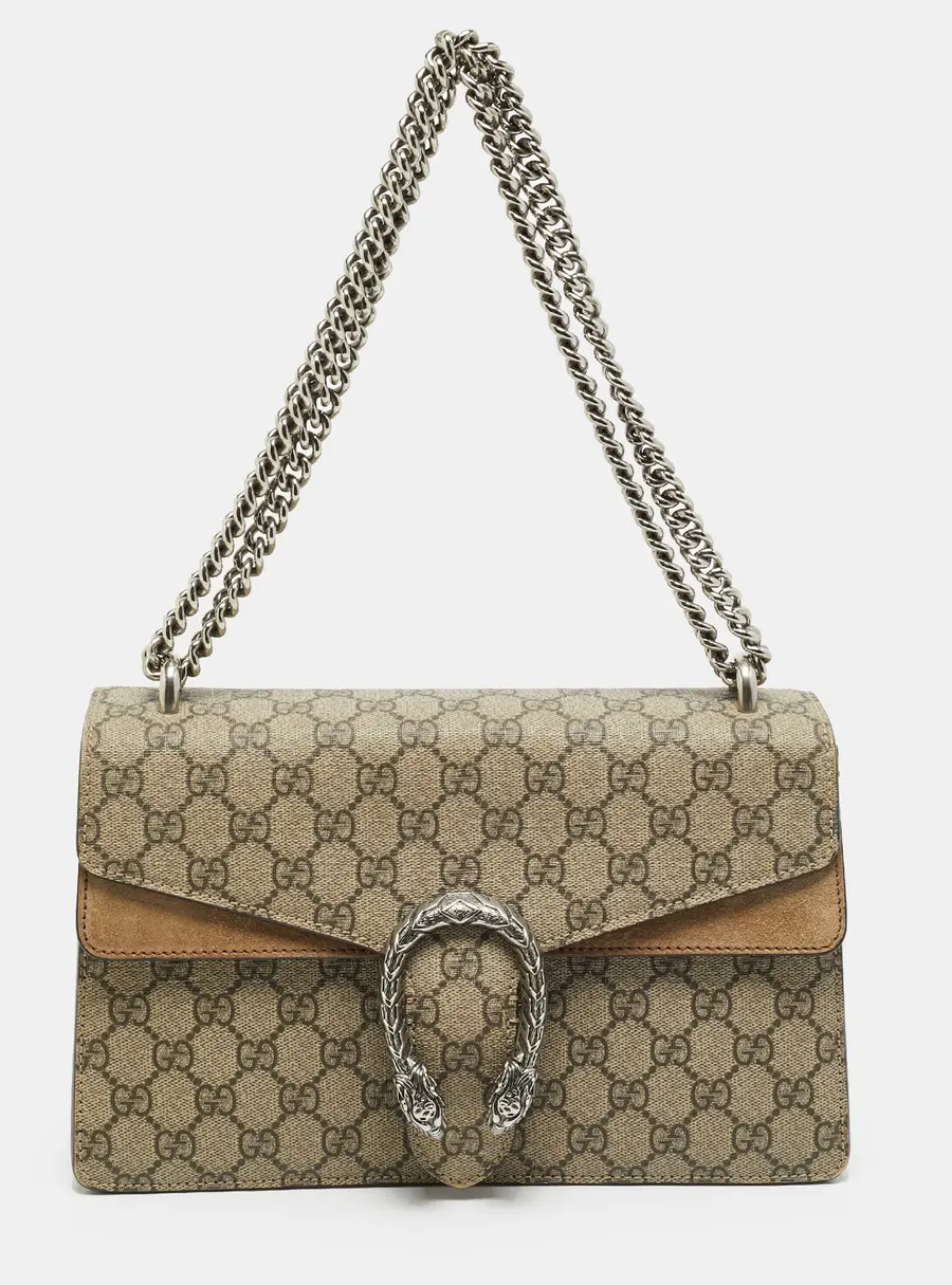 Gucci Dionysus Small Beige GG Supreme Canvas and Suede Shoulder Bag