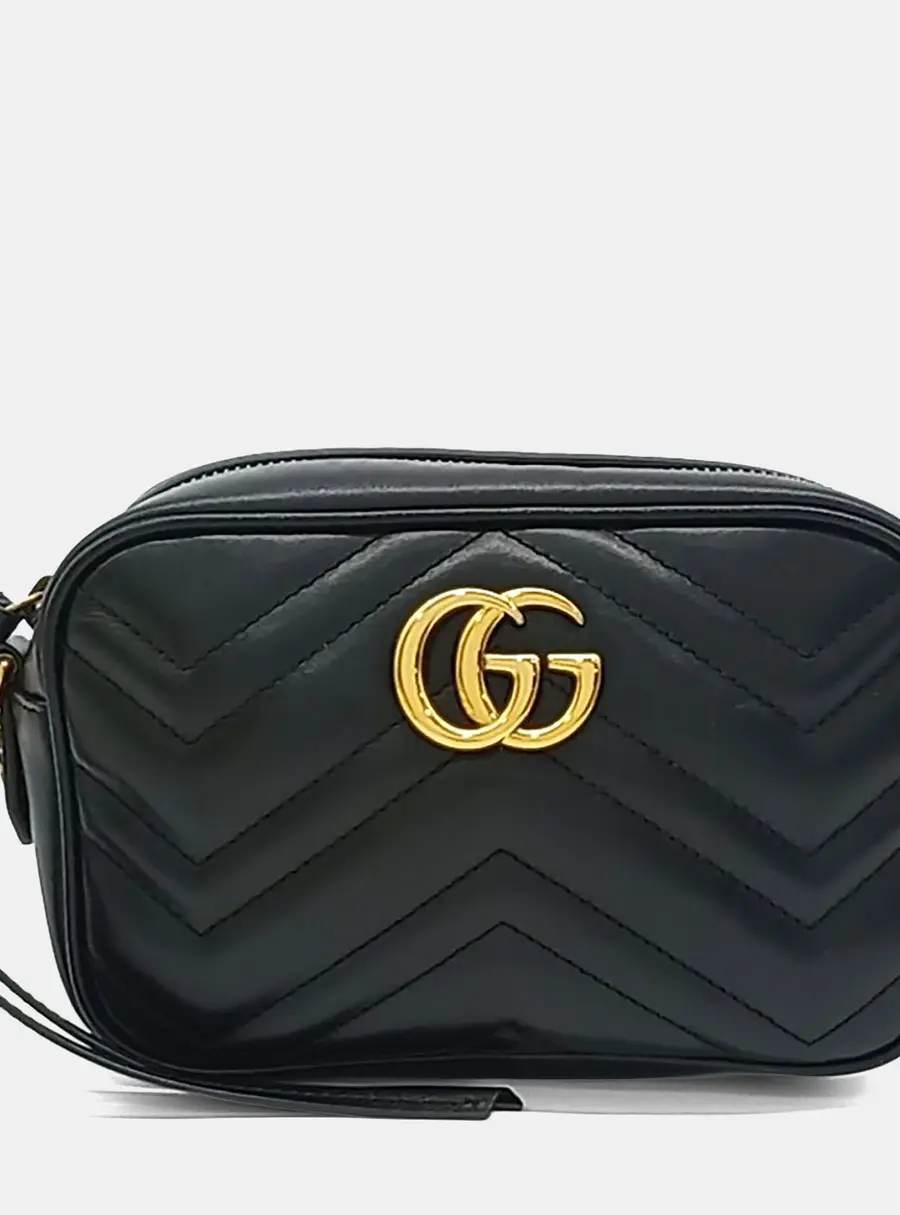 Gucci Black Leather Marmont Matelass&eacute; Mini Crossbody Bag