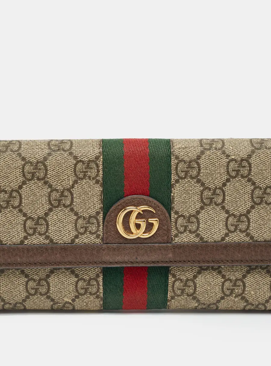 Gucci Ophidia Beige GG Supreme Canvas and Leather Continental Wallet