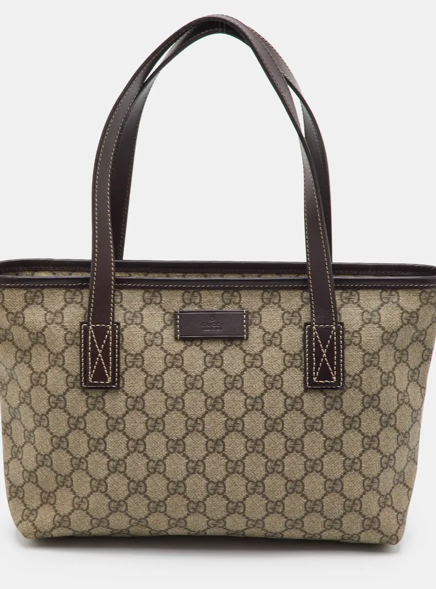 Gucci Zip Beige/Brown GG Supreme Canvas and Leather Tote