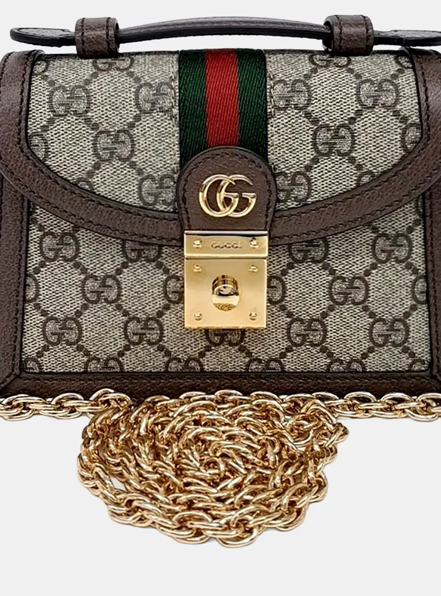 Gucci Beige Brown PVC Ophidia GG Supreme Mini Shoulder Bag (696180)