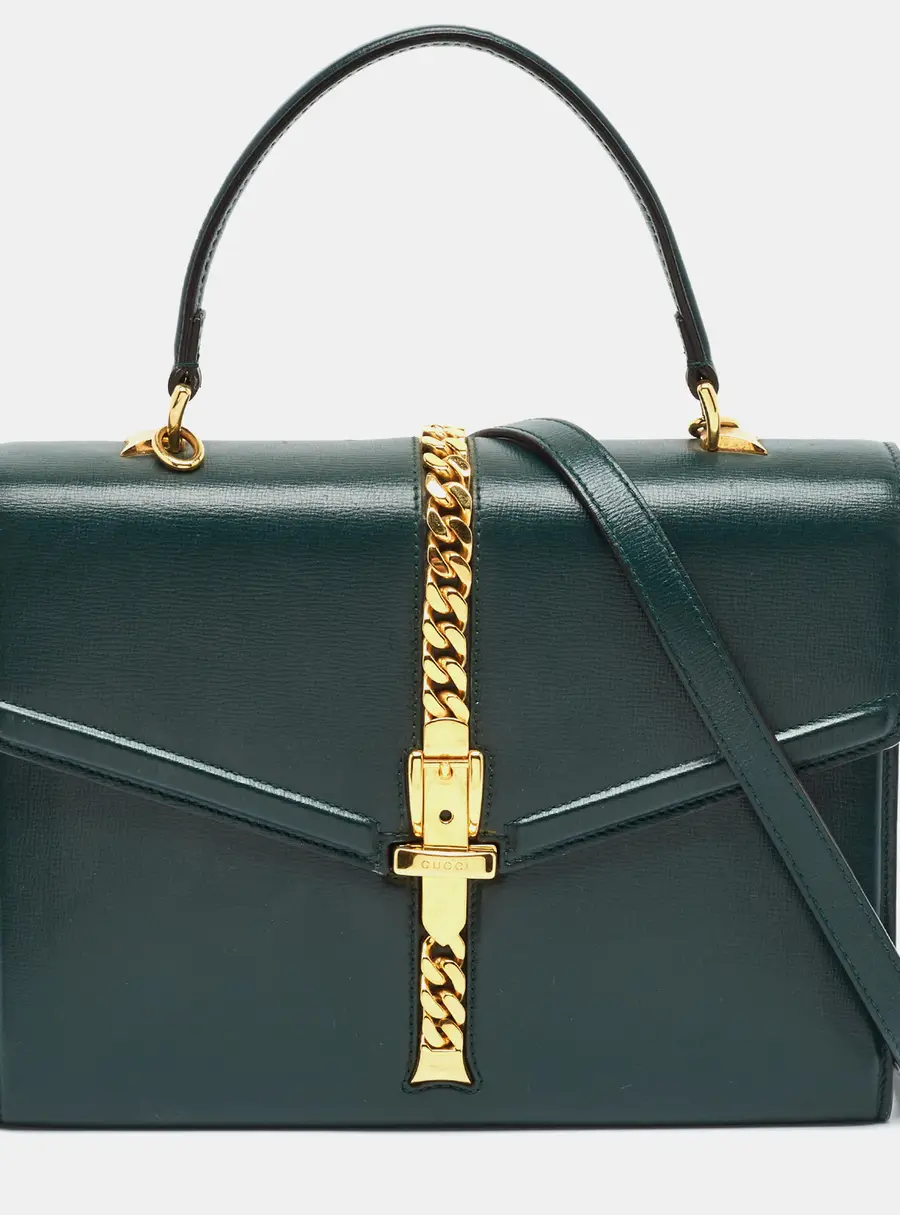 Gucci Sylvie 1969 Green Leather Top Handle Bag
