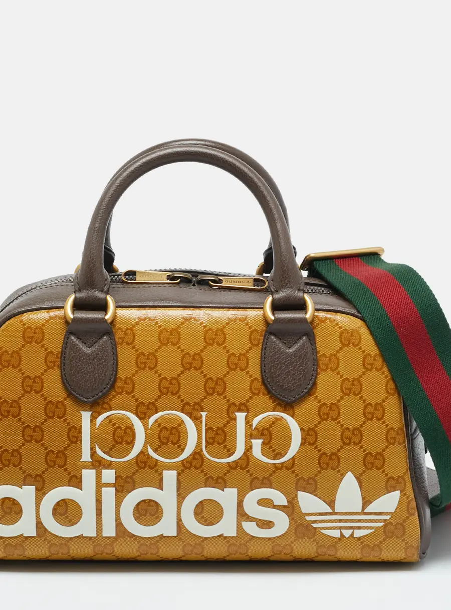 Gucci x Adidas Brown GG Supreme and Leather Duffle Bag
