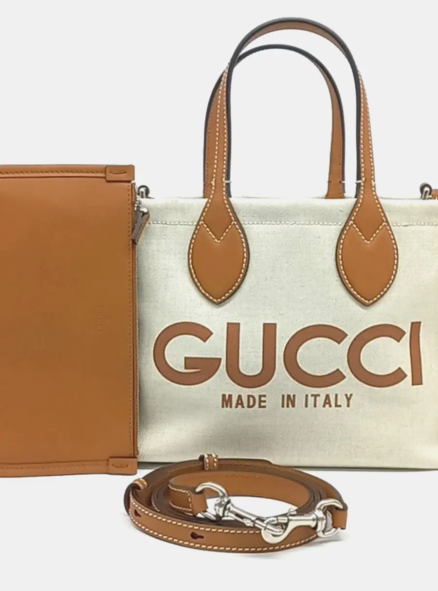 Gucci Multicolor Fabric Logo Print Small Tote Bag