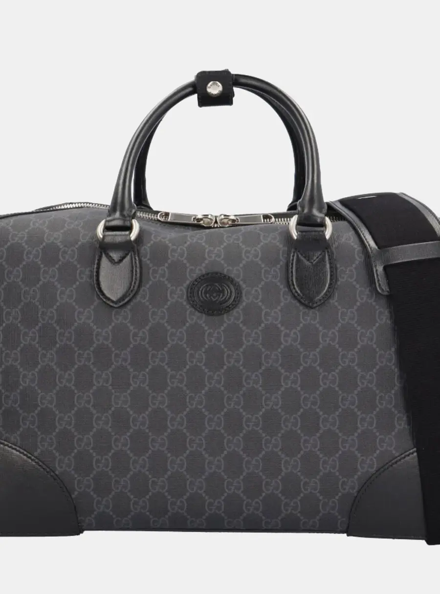 Gucci Interlocking G Large Black GG Supreme Canvas Duffle Bag
