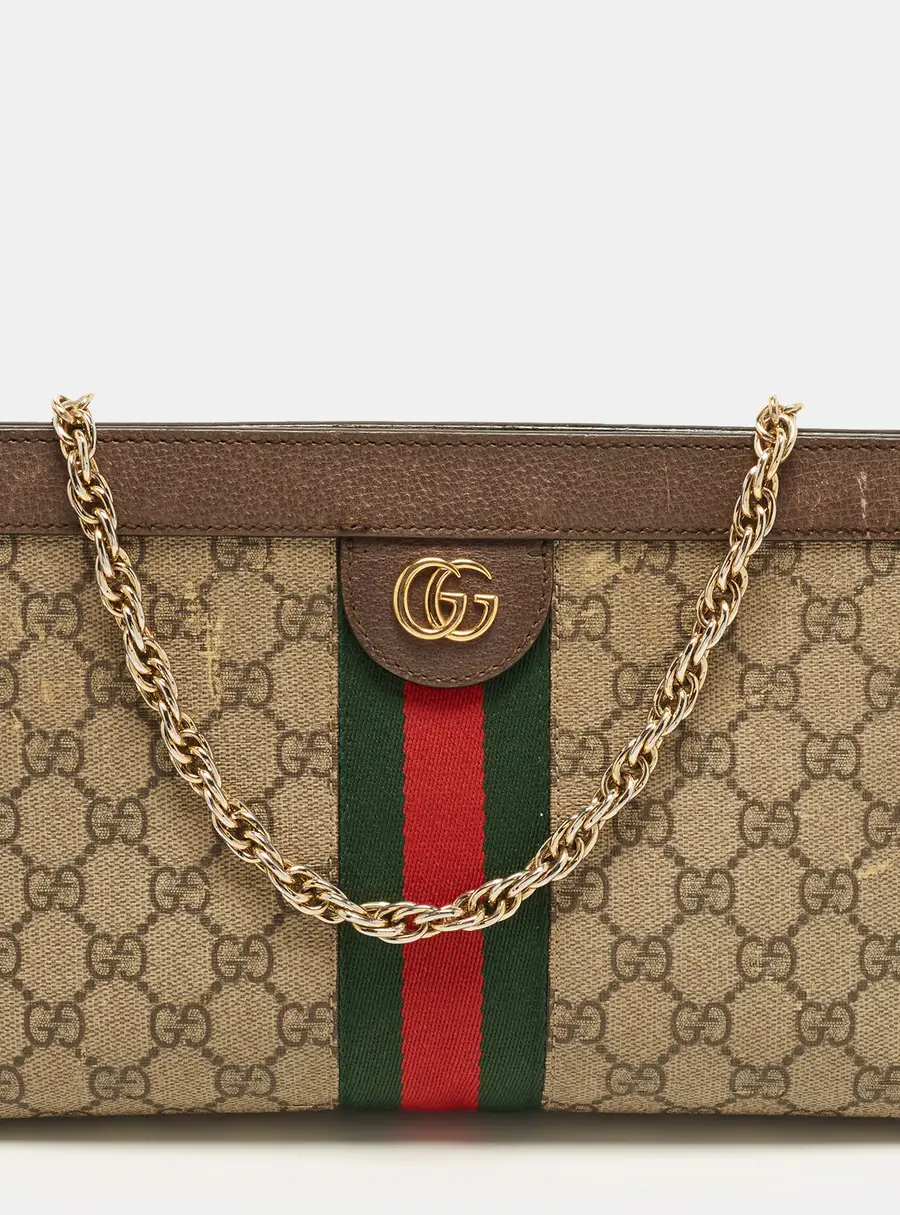 Gucci Ophidia Small Beige/Ebony GG Supreme Canvas and Leather Shoulder Bag