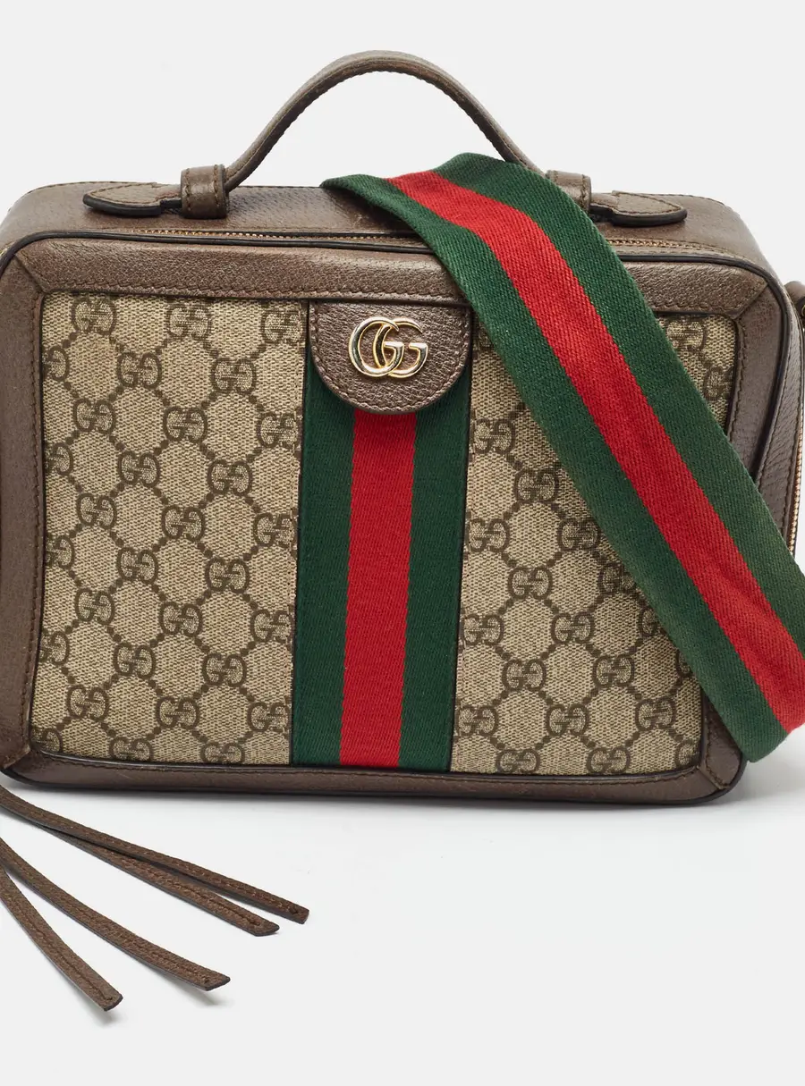 Gucci Ophidia Square Brown/Beige GG Supreme Canvas and Leather Top Handle Bag