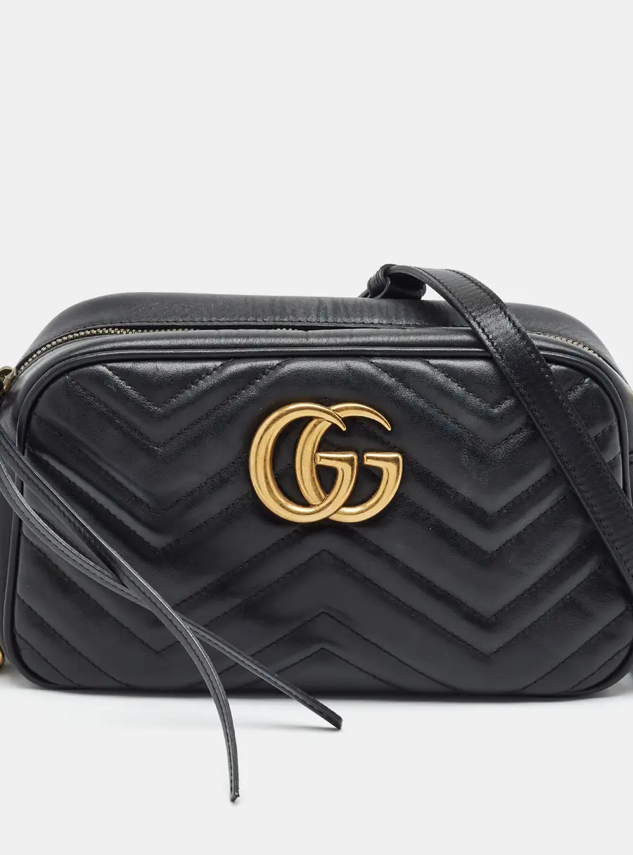 Gucci GG Marmont Small Black Matelass&eacute; Leather Camera Bag