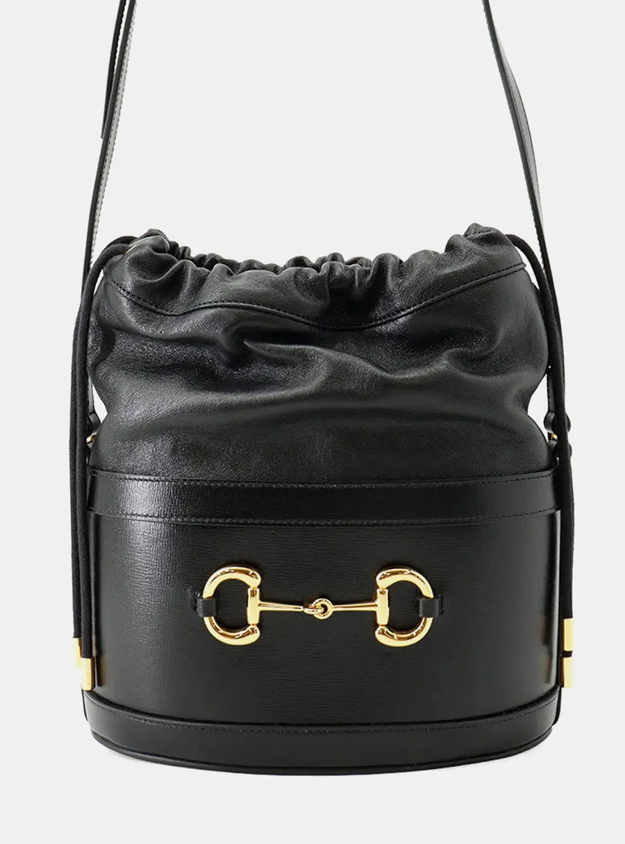 Gucci 1955 Horsebit Black Leather Bucket Bag