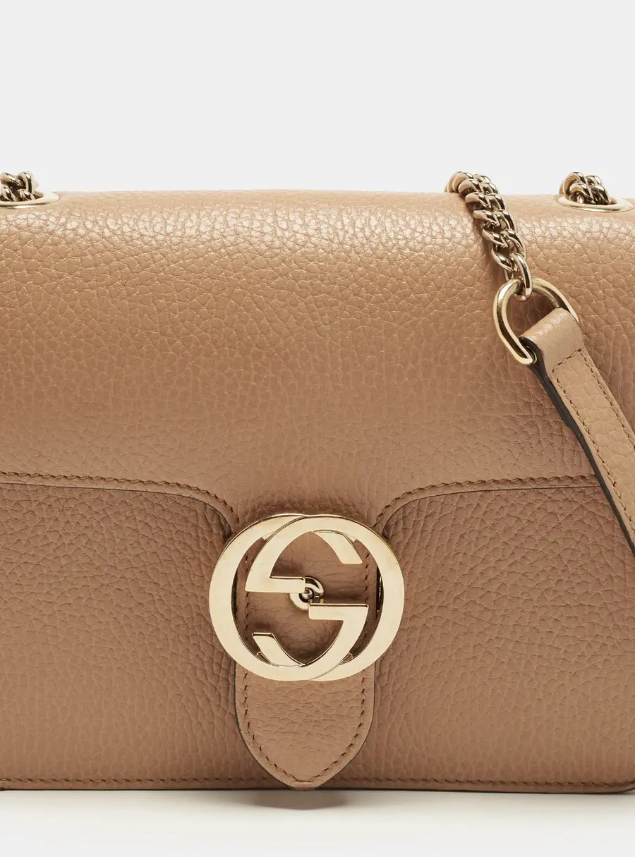 Gucci Dollar Interlocking G Small Tan Leather Shoulder Bag