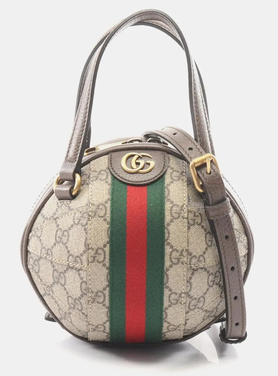 Gucci Ophidia Mini Basketball Beige/Brown Coated Canvas, Leather Shoulder Bag