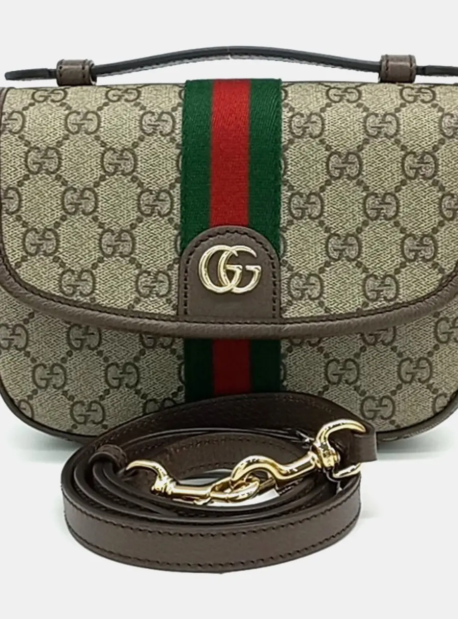 Gucci Beige Brown PVC Ophidia Small Top Handle (835843)