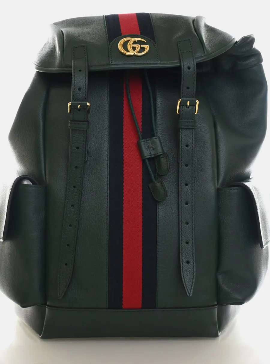 Gucci Ophidia Medium Green Grained Calfskin Leather Backpack Bag