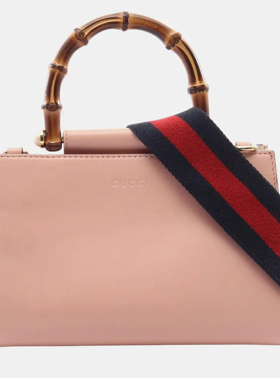 Gucci Nymphaea Mini Pink Smooth Calfskin Bamboo Top Handle Bag