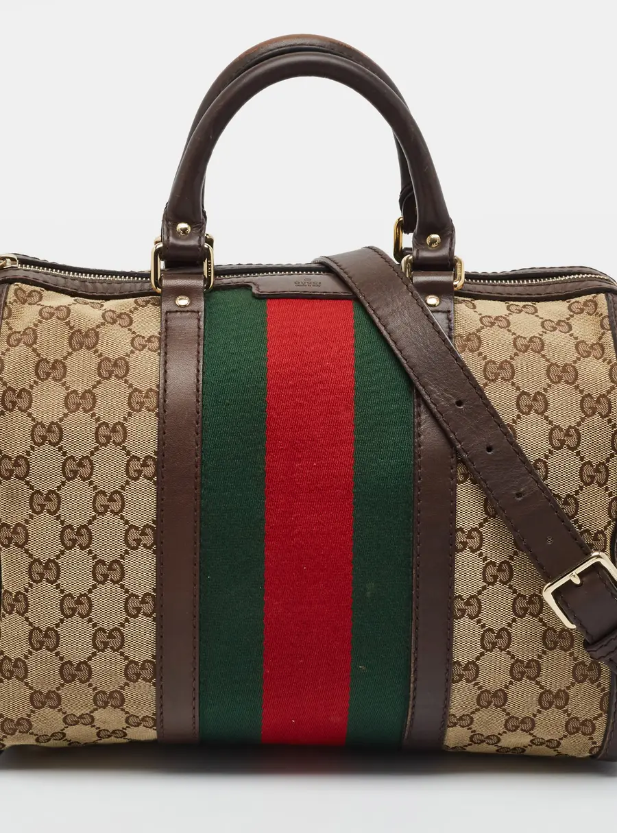 Gucci Web Joy Beige/Brown GG Canvas and Leather Boston Bag