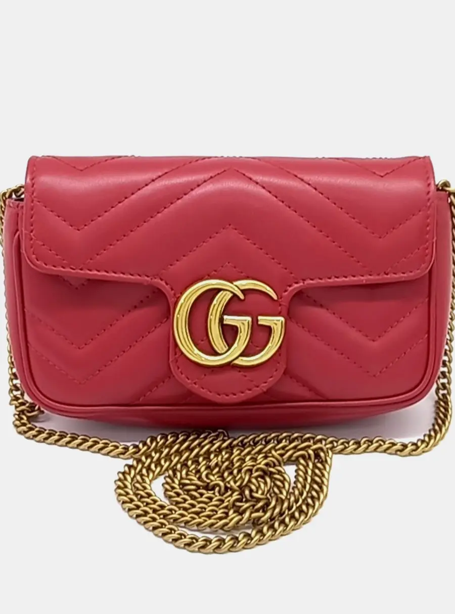Gucci Red Leather Matrasé Super Mini Crossbody Bag