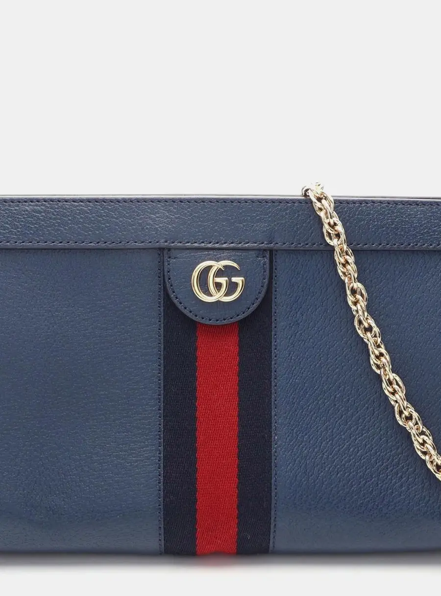 Gucci Ophidia Small Navy Grained Leather Chain Shoulder Bag