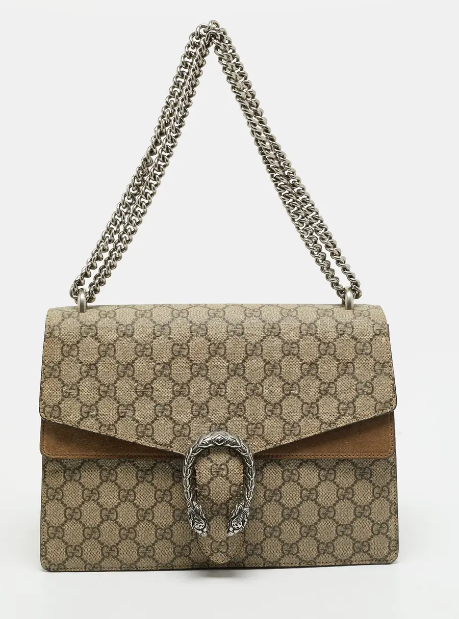 Gucci Dionysus Medium Beige GG Supreme Canvas and Suede Shoulder Bag