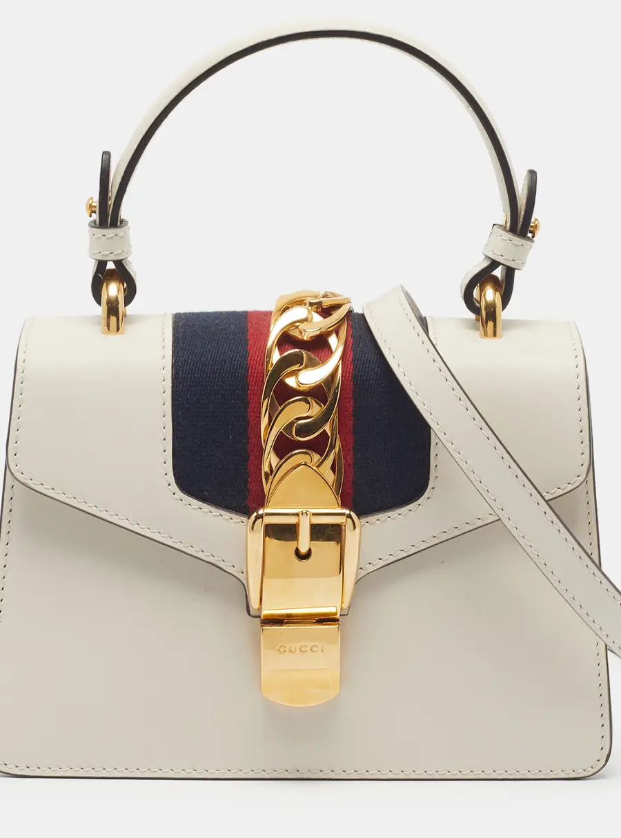 Gucci Sylvie Mini Off White Leather Top Handle Bag