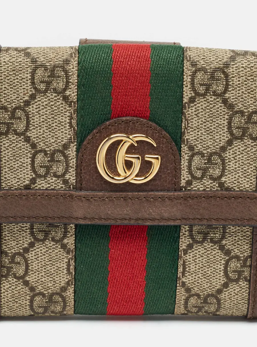 Gucci Ophidia Beige/Brown GG Supreme Canvas French Wallet