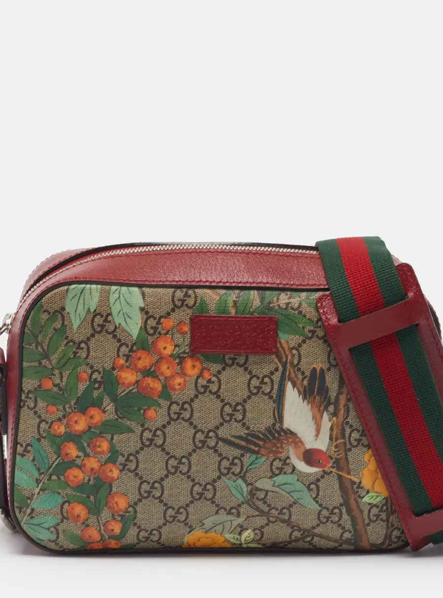 Gucci Web Tian Red/Beige GG Supreme Canvas and Leather Camera Bag
