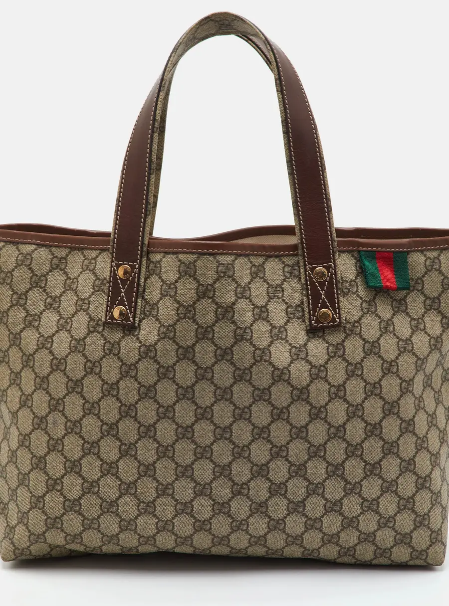 Gucci Sherry Line Beige/Brown GG Supreme Canvas and Leather Tote