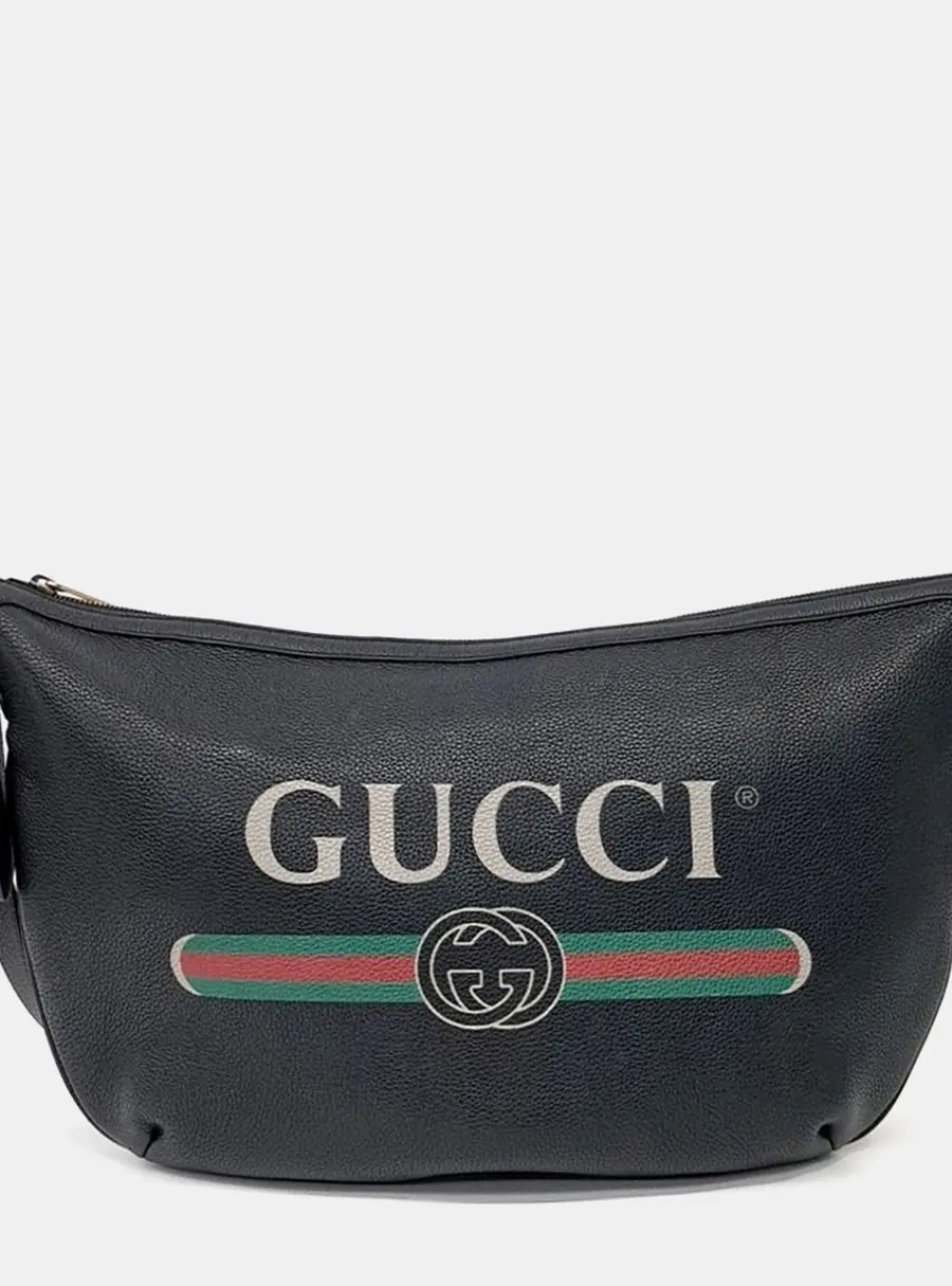 Gucci Black Leather Half Moon Hobo Bag (523588)