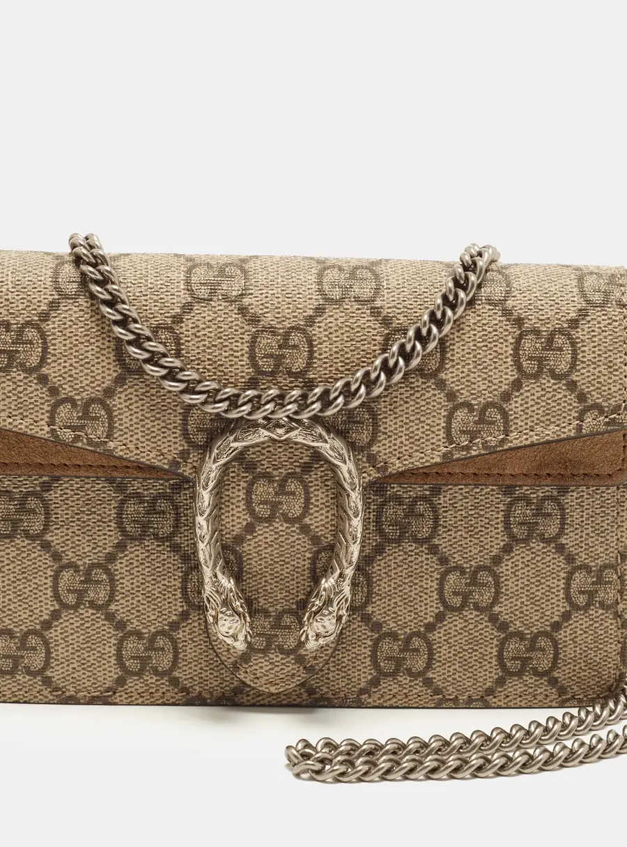 Gucci Dionysus Super Mini Beige GG Supreme Canvas and Suede Shoulder Bag