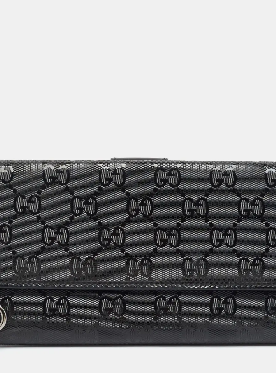 Gucci Interlocking G Flap Black GG Imprime Canvas and Leather Continental Wallet