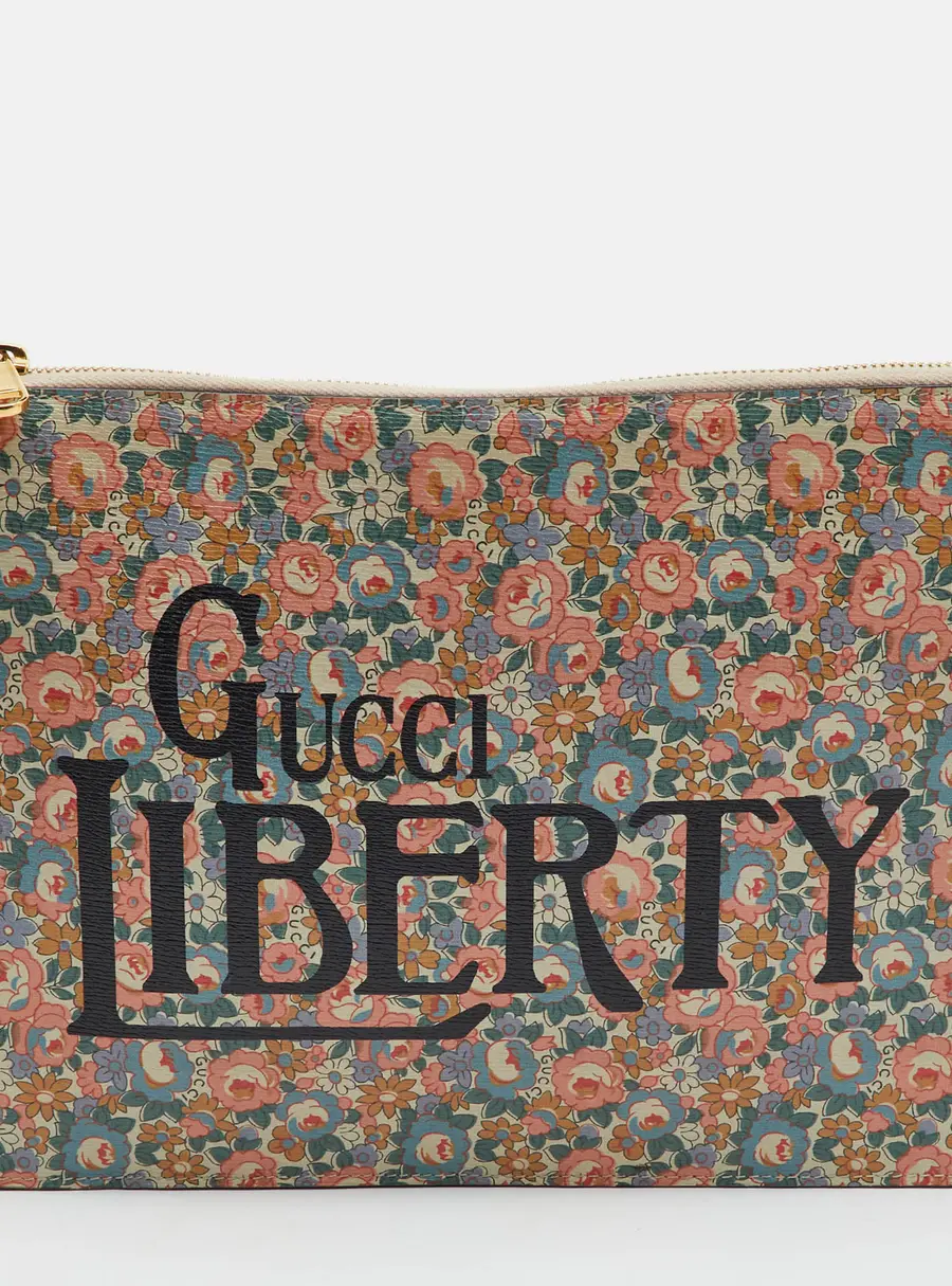 Gucci Liberty Multicolor Floral Print Leather Zip Pouch Clutch