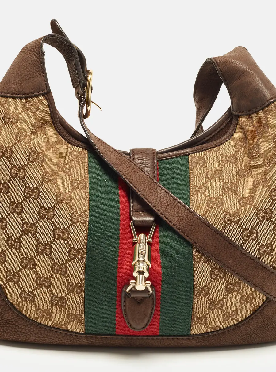 Gucci Jackie Medium Dark Brown/Beige GG Canvas and Nubuck Hobo