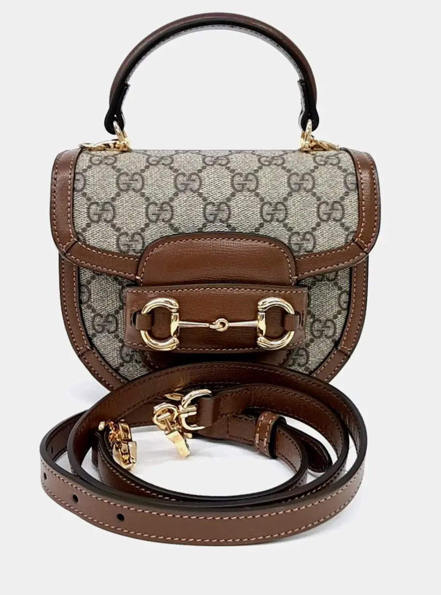Gucci Beige Fabric and Leather 1955 Horsebit Mini Top Handle Bag