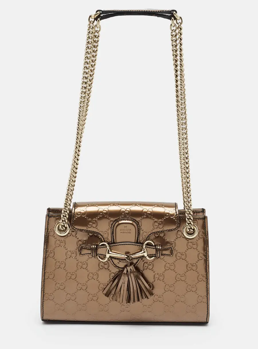 Gucci Emily Chain Brown Small Guccissima Patent Leather Shoulder Bag