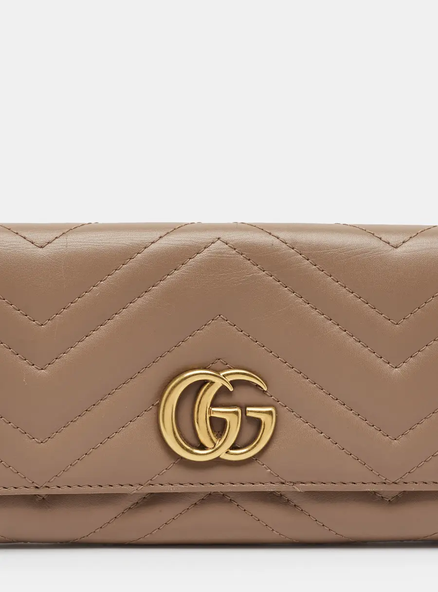 Gucci GG Marmont Beige Matelassé Leather Continental Wallet