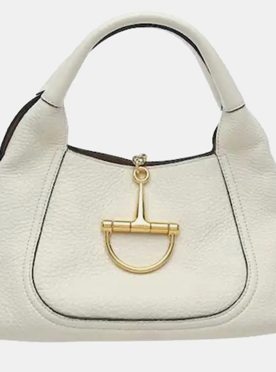 Gucci Softbit Medium White Grained Leather Top Handle Bag