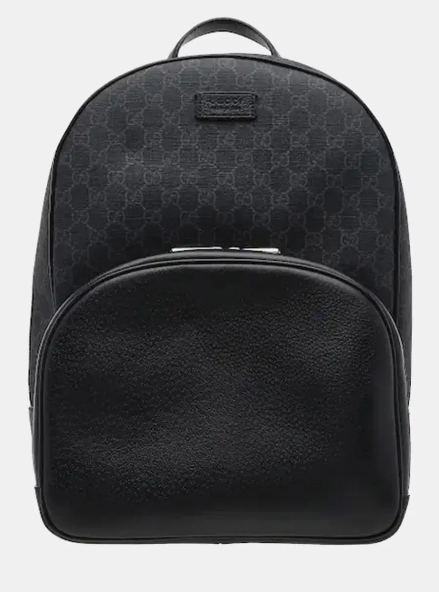 Gucci GG Jacquard Medium Black Canvas Leather Backpack Bag