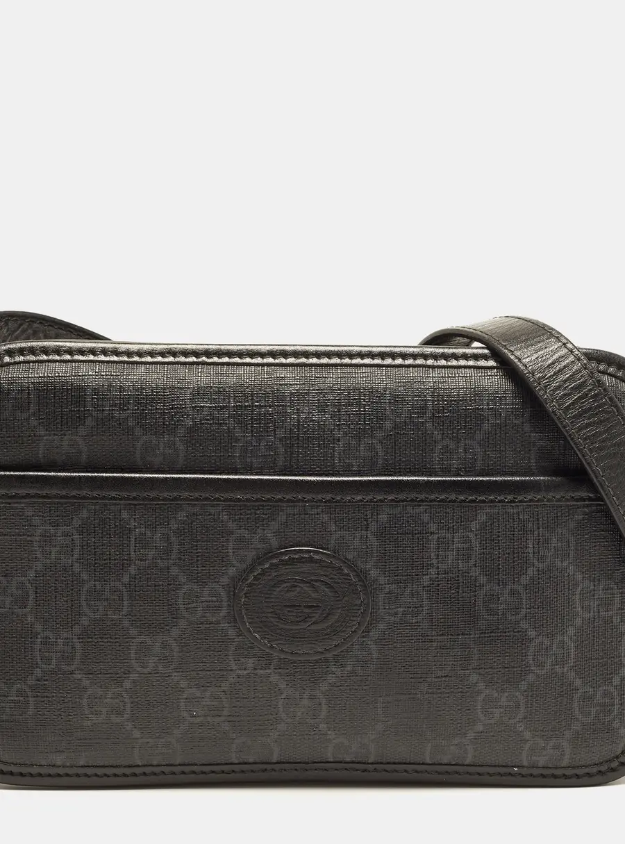 Gucci Camera Black GG Supreme Canvas and Leather Crossbody Bag