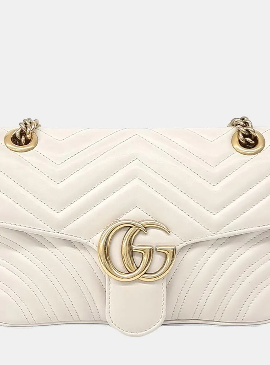 Gucci White Leather Marmont Matrasse Shoulder Bag (443497)