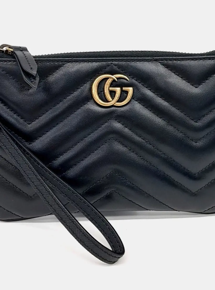 Gucci Black Leather GG Marmont Pouch (598598)