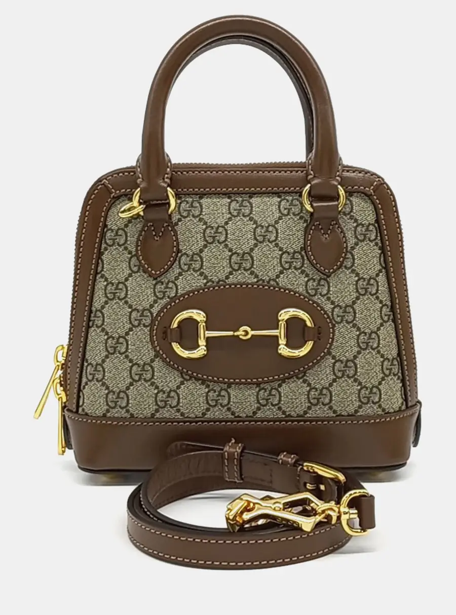 Gucci Beige Brown PVC Horsebit 1955 Mini Top Handle Bag (640716)